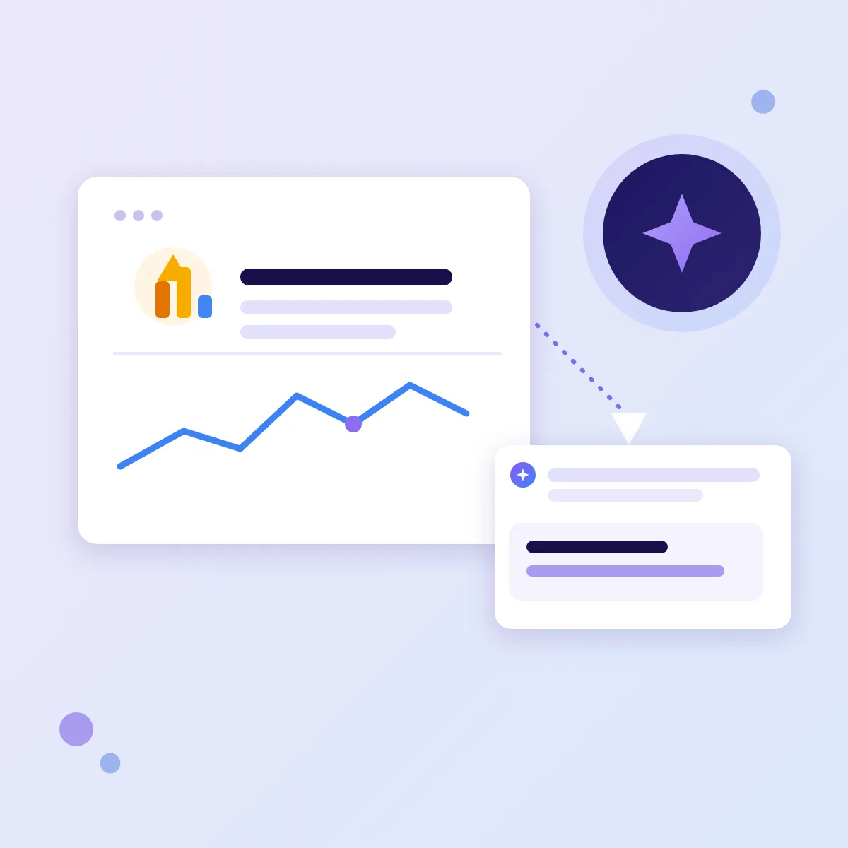 Google Analytics logo against AI accents — service for connecting an AI assistant to website analytics