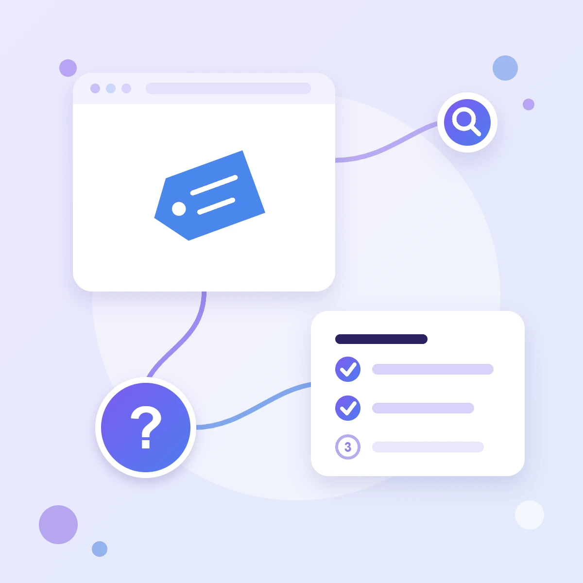Значок цэтліка Tag Manager у акне браўзера, спіс крокаў і знак пытання — інструкцыя па ўсталёўцы Google Tag Manager
